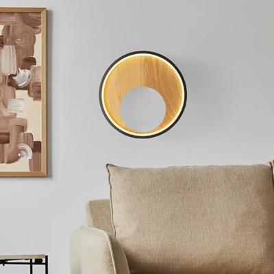Searchlight WandlampCurio zwart met hout - 36303-1BK
