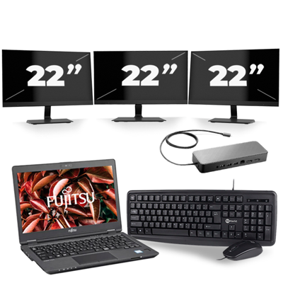 Fujitsu LifeBook U729 - Intel Core i5-8e Generatie - 12 inch - 16GB RAM - 256GB SSD - Windows 11 + 3x 22 inch Monitor