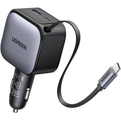 Autolader - UGREEN - 90W - USB-A en USB-C - Uitschuifbaar - Zwart