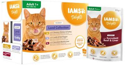 Iams Delights Adult Land Collection in gravy natvoer kat (12x85 g) 24 x 85 g Iams Delights Adult Land Collection in gravy natvoer kat (12x85 g) 24 x 85 g
