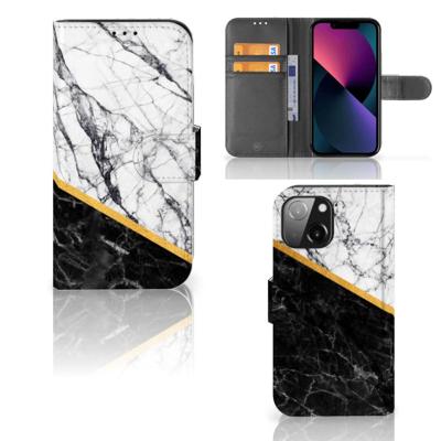 iPhone 13 Mini | Bookcase | Marmer Wit Zwart - Origineel Cadeau Man