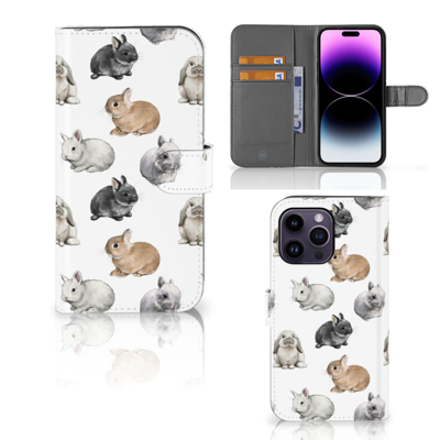 Telefoonhoesje | Met pasjeshouder | voor iPhone 15 Pro Max Konijntjes