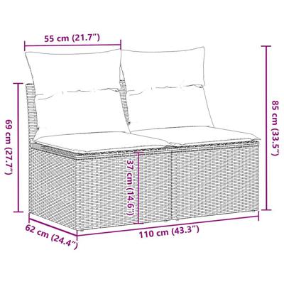 2-delige Loungeset met kussens poly rattan acacia grijs