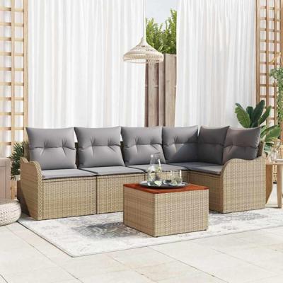 Tuinbankenset met opslag 6 pcs Beige en Licht Grijs poly rattan