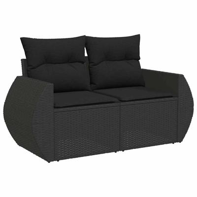 7-delige Loungeset met kussens poly rattan zwart - thumbnail