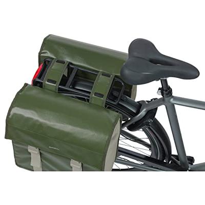 Basil urban load dubbele fietstas - waterdicht tarpaulin/polyester - groen/zand - 48-53l