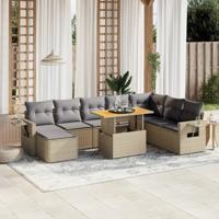 9-delige Loungeset met kussens poly rattan acacia beige - thumbnail