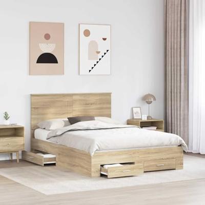 Bedframe met hoofdeinde Sonoma Eiken 140 x 190 cm Bewerkt hout