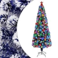 VidaXL Kunstkerstboom met verlichting 210 cm glasvezel wit en blauw - thumbnail