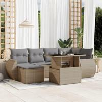 7-delige Loungeset met kussens poly rattan beige - thumbnail