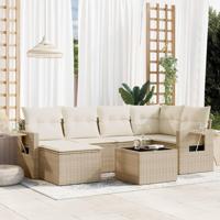 7-delige Loungeset met kussens poly rattan beige - thumbnail