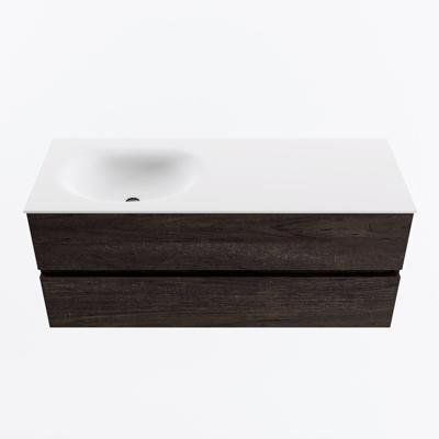 MONDIAZ VICA 120cm badmeubel onderkast Dark Brown 2 lades. Wastafel MOON links 1 kraangat, kleur Talc.