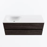 MONDIAZ VICA 120cm badmeubel onderkast Dark Brown 2 lades. Wastafel MOON links 1 kraangat, kleur Talc. - thumbnail