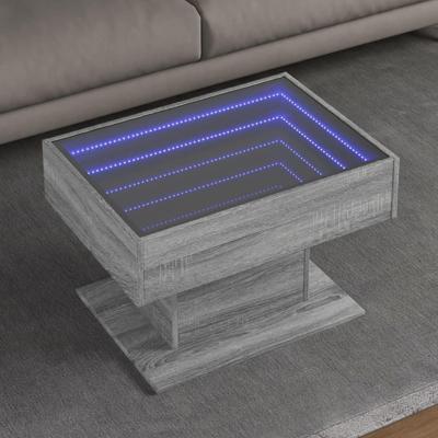 Salontafel met LED 70x50x45 cm bewerkt hout grijs sonoma eiken