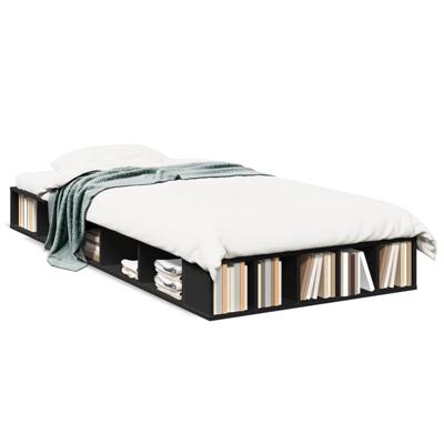 Bedframe bewerkt hout zwart 100x200 cm - thumbnail