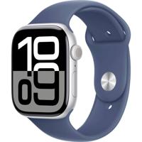 Apple Watch Series 10 (GPS 46 mm) Smartwatch - Kast van zilverkleurig aluminium - Denim sportbandje (M/L). Conditie bijhouden, Ecg-app, always on Retina-display, waterbestendig - thumbnail