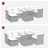 8-delige Loungeset met kussens poly rattan lichtgrijs - thumbnail