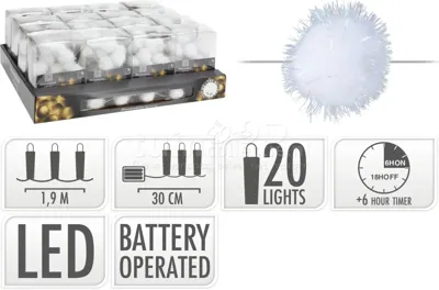 Kerstslinger Sneeuwbal 20 LED 190cm Kerstslinger Sneeuwbal 20 LED 190cm