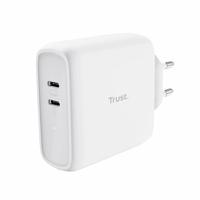 Trust Maxo Oplader USB-C 65W, 2 USB-C Poorten, 75% Gerecycled Materiaal, Snellader Fast USB C Charger Reislader voor iPhone iPad Samsung Galaxy Steam Deck Smartphones Tablets Laptops - Wit - thumbnail
