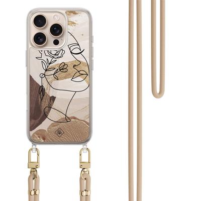 iPhone 16 Pro Max hoesje met beige koord - Abstract gezicht bruin iPhone 16 Pro Max hoesje met beige koord - Abstract gezicht bruin