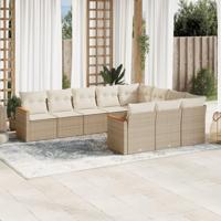 10-delige Loungeset met kussens poly rattan beige - thumbnail