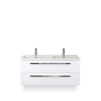 Seville Badmeubelset 120 cm - 2 laden Wit Hoogglans - Wastafel Djazz Dubbel - thumbnail