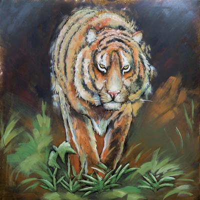Schilderij - Metaalschilderij - Tijger, 100x100