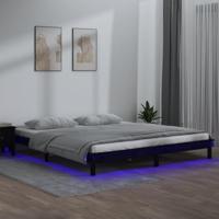 Bedframe LED massief hout zwart 140x190 cm - thumbnail