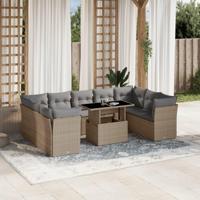 10-delige Loungeset met kussens poly rattan beige - thumbnail