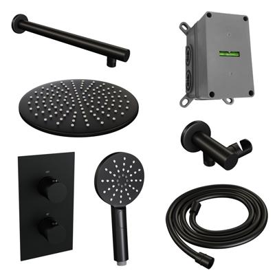 Brauer Black Edition Thermostatische Regendoucheset Inbouw - Hoofddouche 30 cm - Rechte Wandarm - 3 Weg - Handdouche 3 Standen - Doucheslang - Wandaansluitbocht - Mat Zwart