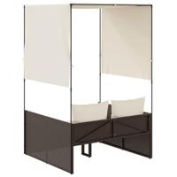 Ligbed tweepersoons met dak en gordijn poly rattan bruin - thumbnail