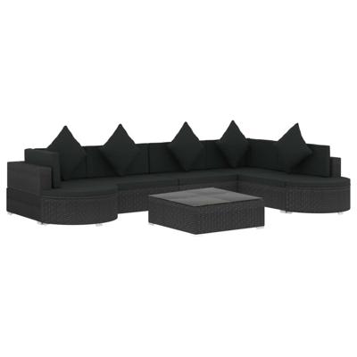 8-delige Loungeset met kussens poly rattan zwart