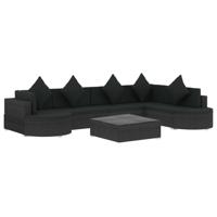 8-delige Loungeset met kussens poly rattan zwart - thumbnail
