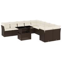 11-delige Loungeset met kussens poly rattan bruin - thumbnail