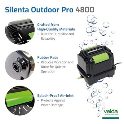 Velda Silenta Outdoor 4800 Air Pump - 65W, 25,000L Pond Aeration Pro Set with 2 XXL Air Stones - thumbnail