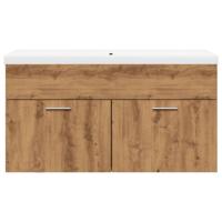 Wastafelkast met ingebouwde wasbak artisanaal eikenkleurig - thumbnail