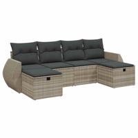 6-delige Loungeset met kussens poly rattan lichtgrijs - thumbnail
