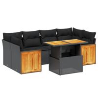 7-delige Loungeset met kussens poly rattan zwart - thumbnail
