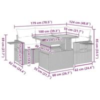 5-delige Loungeset met kussens poly rattan grijs - thumbnail