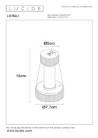 Lucide LORALI - Oplaadbare Tafellamp Binnen/Buiten - Accu/Batterij - Ø 7,7 cm - LED Dimb. - 1x1,2W 2600K/3000K - IP44 - Zwart - thumbnail