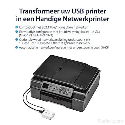 StarTech.com 1-poorts USB Wireless N netwerkprintserver met 10/100 Mbps Ethernet-poort - 802.11 b/g/n