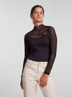 Kanten body lange mouw- Naya Bodystocking - Kanten bodysuit lange mouwen maat XS zwart - thumbnail