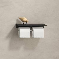 Planchet met toiletrolhouder zonder klep dubbel Geesa Leev 28 cm Zwart Chroom - thumbnail