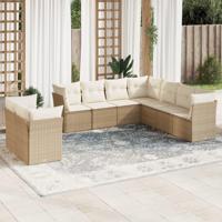 9-delige Loungeset met kussens poly rattan beige - thumbnail