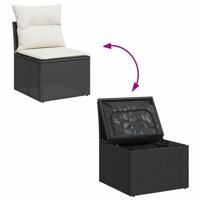 5-delige Loungeset met kussens poly rattan zwart - thumbnail