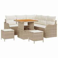 Tuinbankenset met kussen 8 pcs Beige poly rattan - thumbnail