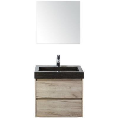 Dante Badmeubelset 60 cm - Craft Oak - Wastafel Hardsteen Wit Lucca met Spiegel