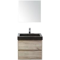 Dante Badmeubelset 60 cm - Craft Oak - Wastafel Hardsteen Wit Lucca met Spiegel - thumbnail