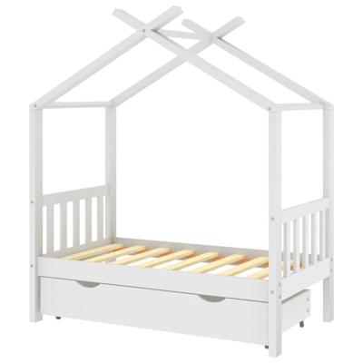 Kinderbedframe met lade massief grenenhout 70x140 cm wit