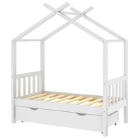 Kinderbedframe met lade massief grenenhout 70x140 cm wit - thumbnail